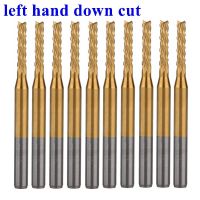 10Pcs Titanium Left Spiral PCB milling cutter down cut Corn end mill Engraving Bit CNC PCB เจาะ bit Set