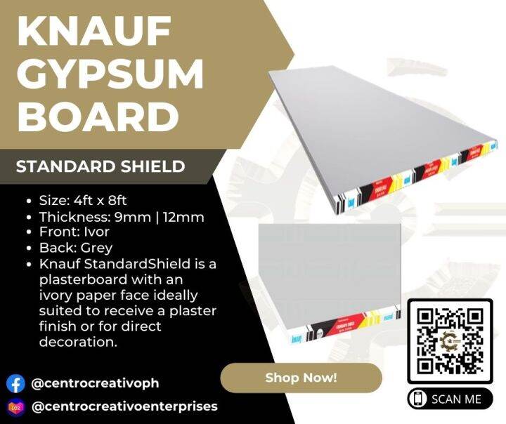 KNAUF Gypsum Board Standard Shield size 4ftx8ft thickness 9mm/12mm