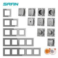 SRAN F6 multiple frames gray tempered glass panel Light switch UN eu french wall socket dimmer Fan Foot lamp Rj45 module DIY Wall Stickers Decals