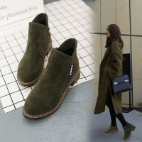 Strangest Candy【Free Shipping ส่งฟรี】 ส้นหนาของผู้หญิง Sepatu BOOT Pendek ทรงกระบอกสั้นใหม่2023รองเท้าผู้หญิงรองเท้าบู๊ตมีซิปด้านข้างมาร์ตินส้นแบน