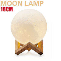 1Pc 3D Moon Night Light PVC LED MoonLamp USB ชาร์จ Tap Control 3สีพร้อมไม้สำหรับห้องรับประทานอาหาร Courtyard Night Lamp
