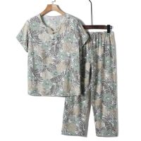 ?❍ Moms summer silk suit middle-aged and elderly womens short sleeved home clothes grandmas nightwear two-piece set can be worn outside