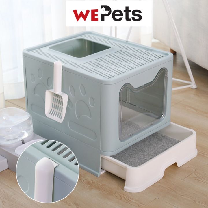 Foldable Plastic Cat Litter Box Top Entry Type Anti-Splashing With Lid/  Scoop