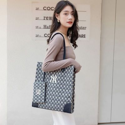 MLBˉ Official NY ML Korea 2022 New Presbyopia NY Denim Tote Bag Womens Fashion Casual Handheld Shoulder Bag Zimu Shopping Bag