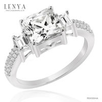 Lenya Jewelry แหวนประดับเพชร DiamondLike ดีไซน์หรูหราคลาสสิค ตัวเรือนเงินแท้ชุบทองคำขาว