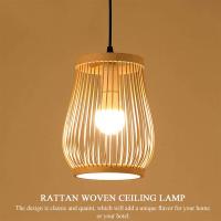 Natural Bamboo Hanging Light Chinese Style Rattan Ceiling Lamp With Light Bulb Bamboo Lantern Lamp Hanging Decorative