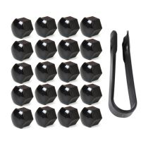 DWCX New 20pcs Black Wheel Lug Nut Center Cover Caps 321601173A Removal Tool 8D0012244A Fit for VW Golf Passat Audi A4 A6 Q7