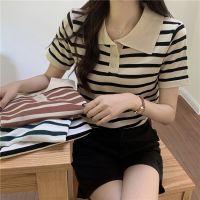 ┋☢ 61579 Summer New Style Striped Knit Short Sleeve Top