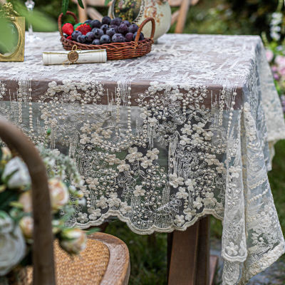 （HOT) ผ้าปูโต๊ะลูกไม้ ins สไตล์วินเทจสไตล์ฝรั่งเศสสีขาวสีทึบผ้าปูโต๊ะกลมผ้าปูโต๊ะสี่เหลี่ยมผ้าปูโต๊ะน้ำชาผ้าคลุม