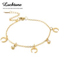 Lucktune Stainless Steel Anklets Moon Crystal Tassel Leg Chain Ankle Bracelets for Women Beach Summer Accessories Boho Jewelry