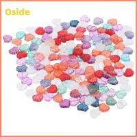 OSIDE 100pcs 100ชิ้นค่ะ ลูกปัดรูปใบไม้ สีสันสดใส สีแบบสุ่ม การทำเครื่องประดับ สร้อยคอสำหรับผู้หญิง กระจกสำหรับผู้หญิง ลูกปัดใบแก้ว ต่างหูรูปดอกไม้