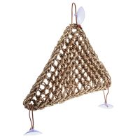 Bearded Dragon Hammock Lizard Lounger,100% Natural Seagrass Fibers for Reptiles,Geckos,Iguanas,Hermit Crabs and Snakes,Triangular and Plastic Terrarium Plant Leaves