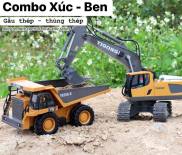 Combo xe xúc - ben - ủi Chất liệu Hợp Kim, Xe Máy Xúc Điều Khiển 11 Kênh