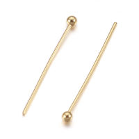 50pc 304 Stainless Steel Ball Head Pins Real 24K Gold Plated 22x0.6mm 23 Gauge Head: 2mm