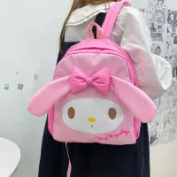 Sanrio กระเป๋าเป้สะพายหลัง Kuromi Melody Cinnamoroll กระเป๋าเป้สะพายไหล่โพลีเอสเตอร์สำหรับไปโรงเรียนน่ารักสำหรับเด็กผู้หญิง