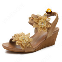 VRAIEMODE Peep Toe Wedge Sandals Soft Elastic Band Bohemian Sandals Mid-Heel Women S Sandals Non-Slip Roman Shoes