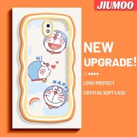 JIUMOO เคสปลอกสำหรับ Samsung J7โปร J7 2017 J7 2018ลายการ์ตูนแฮปปี้โดราเอมอนดีไซน์ใหม่สร้างสรรค์เคสโปร่งใสลายกล้องถ่ายรูปซิลิกาเจลฝาครอบป้องกันโคลอร์ขอบคลื่นเคสมือถือกันกระแทกแบบใสนิ่ม