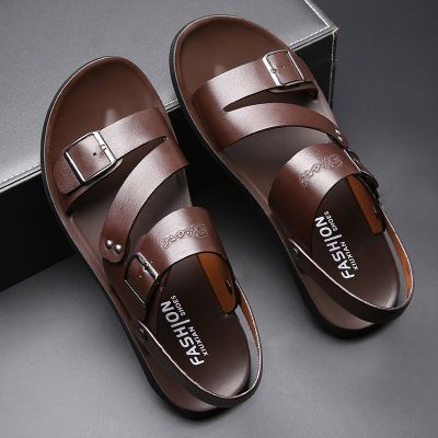 Mens Summer Shoes Casual Comfort Open Toe Flat Sandals Soft Beach Shoes Mens Shoes Mens Sandals Solid Leather