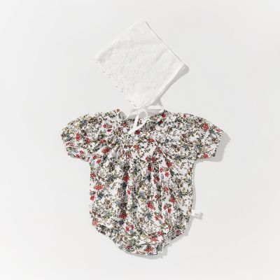 [COD] summer new girl baby floral flying sleeve romper one-piece hat shot separately