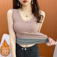 [COD] and winter warm vest women plus velvet thick double layer with chest pad lace V-neck top womens inner bottoming