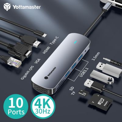 Yottamaster PD100W Type-C HDMI/VGA USB ฮับถึง5Gbps USB3.1/RJ45 /Sd/tf แท่นวางมือถือ Multi-Fonction สำหรับ MacBook Ipad Pro Feona