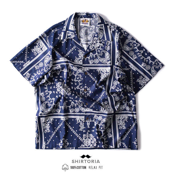 shirtoria-hawaii-okinawa-praisley-เสื้อเชิ้ตผู้ชาย-เสื้อเชิ้ตผู้ชายแขนสั้น-เสื้อเชิ้ตฮาวาย-noniron-ไม่ต้องรีด