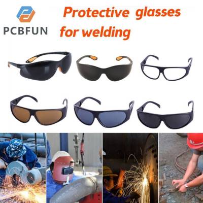 pcbfun แว่นตาเชื่อม แว่นเชื่อม แว่นตากันสะเก็ด แว่นตาเชื่อมเหล็ก welding glasses แว่นตาช่างเชื่อมที่ทนต่อการขีดข่วน กระจกแบน UV ที่แข็งแกร่ง สีเทา สีดำ