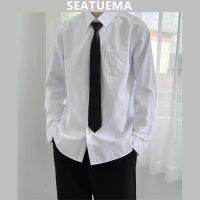 SEATUEMA เสื้อแขนยาวผู้ชายเทรนด์เสื้อหลวมสีทึบนิ้วเสื้อเครื่องแบบ Dk ชุดคู่รักฟรี