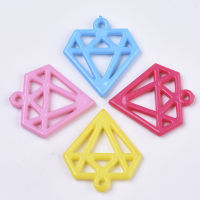 20-50pc  Opaque Acrylic Pendants Flat Diamond Shape Mixed Color 35x32x3.5mm Hole: 2mm