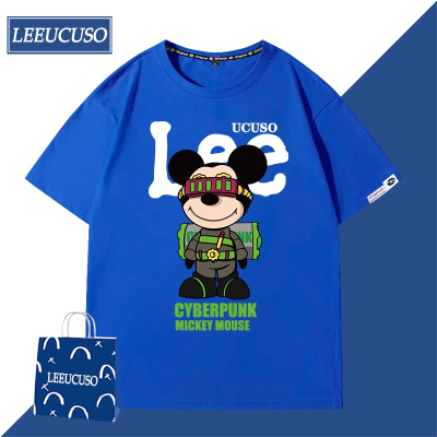 เสื้อยืดแขนสั้นคู่ที่มีคุณภาพสูงสำหรับผู้ชาย Mickey Co-Brand อินเทรนด์ชุดคู่รักใหม่ฤดูร้อน