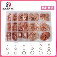 395pcs Professional M4-M26 Assorted Copper Washer Gasket Set Flat Ring Seal Assortment Kit with Box For Hardware Accessories