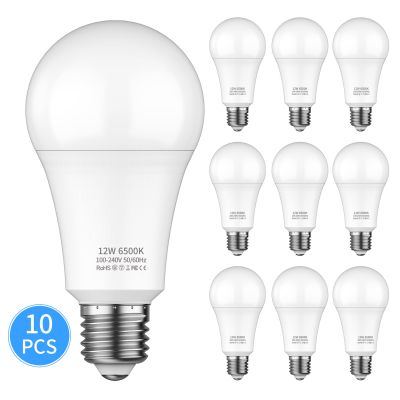 หลอดไฟ LED 10แพ็ค12W (เทียบเท่า85W) หลอดไฟ Led 110-240V 6500K Daylight White Lamp สำหรับบ้าน