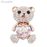 CINDY XIANG 3 Colors Choose Big Crystal Heart Bear Brooch Cute Animal Pins for Women Dress Coat Badges Jewelry Hot