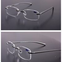 Rimless Reading Glasses Men Titanium Alloy Fold Women Square Eyeglasses Presbyopic Frameless Eyewear