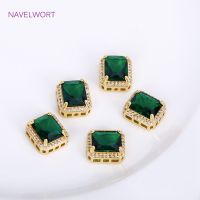 ☊ 18K Gold Plated Cube Hollow Spacer Beads For DIY Bracelet Necklace Making FindingsInlaid Emerald Zirconia Loose Beads Wholesale