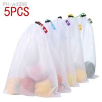 5pcs Reusable Fruit Vegetable Storage Bags Washable Net Mesh Bags Kitchen Organizer Food Storage Packaging Bag Produce Bags