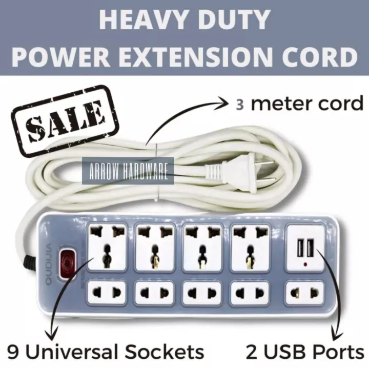 Heavy Duty Extension Cord With Multiple Universal Socket and 2 USB Port Outlets Charger Lazada PH