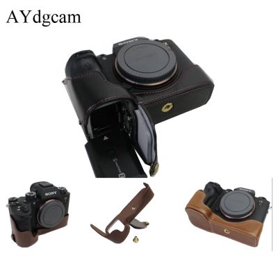 New Pu Leather Camera Case Bottom Bag For Sony ILCE-9 A9 A7RIII A7R-M3 Half Body Camera Bag Cover Open Battery