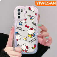 YIWESAN เคสสำหรับ OPPO เคส A55 A54 A54s A16s A16ลายแมว Hello Kitty สีสันสดใสลายเนื้อครีมลายคลื่นขอบเคสโทรศัพท์โปร่งใสเคสซิลิโคนอ่อนชัดเจนกันกระแทก