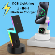 3 in 1 RGB Light Magsafe Wireless Charger Stand Travel Charger for Apple