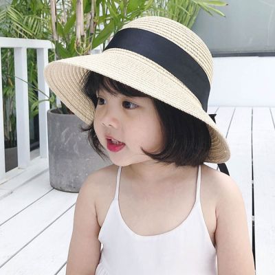 KELANSI หมวกกระบังแสงขอบใหญ่สำหรับผู้หญิง,หมวกหมวกฟางสำหรับเด็กหมวกผู้หญิงหมวกแม่ลูกสไตล์เกาหลีหมวกชายทะเลเดินทาง