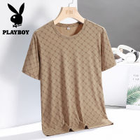 PLAYBOY คุณภาพสูงเสื้อยืดแขนสั้นผู้ชาย,ไหมน้ำแข็งระบายอากาศระบายความร้อนเทรนด์ฤดูร้อนเสื้อยืดลำลอง