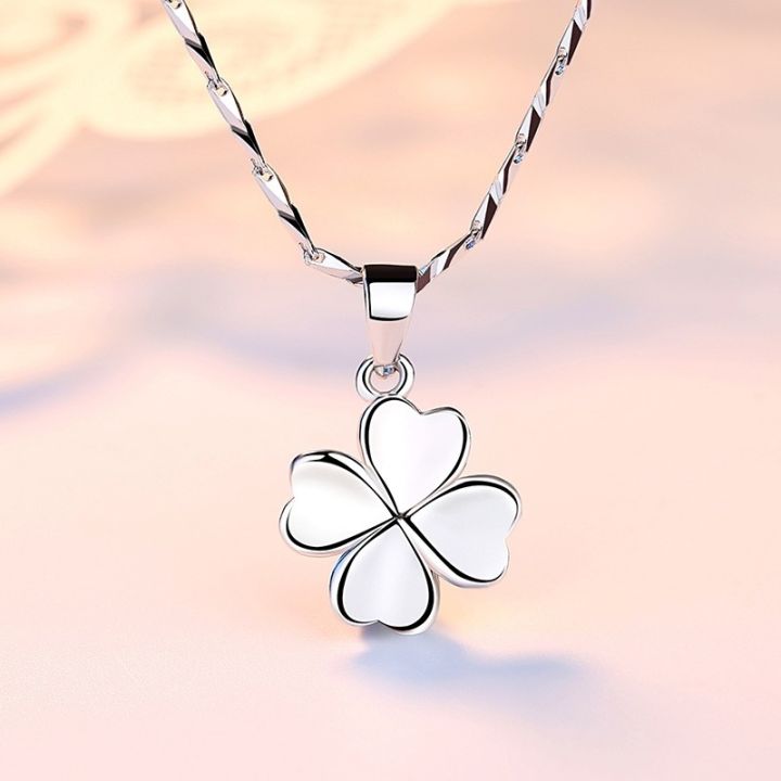 cod-new-plain-four-leaf-clover-necklace-niche-design-high-end-sweater-chain-pendant-gift