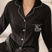 Bride Bridesmaid Personalized Name Wedding Set Women Satin Pajamas Set Long Sleeve Sleepwear Pajamas Suit Female Homewear