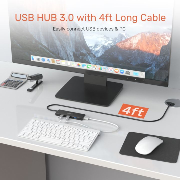 แท่นเสียบ USB ALXUM USB 4พอร์ต3.0ฮับพร้อม iPad PC อากาศอะแดปเตอร์สำหรับ Macbook สาย USB Hub 4ฟุตคอมพิวเตอร์แล็ปท็อปอุปกรณ์ต่อพ่วง