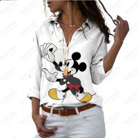 Temperament Polo Shirt Disney Mickey Print Loose Relaxed Home Office Long Sleeve Shirt Womens Fashion Print Long Sleeve Top Towels