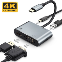 4In1 TypeC USB C to 4K HDMI VGA USB3.0 PD อะแดปเตอร์ตัวแปลงสำหรับ For Laptop