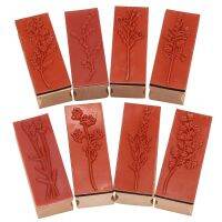 8Pcs Wood Rubber Stamp DIY Diary Scrapbook Stamp Set Fresh Nature Flower Plants Patterns for Card Making, DIY Crafts