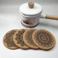 1ชุด Mandala Design ทรงกลมไม้ Coasters พร้อม Rack Cork Coaster ห้องครัวล้างทำความสะอาดได้ถ้วย Pad Placemat Tableware Mat