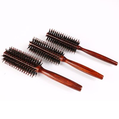 ‘；【。- 3 Types Straight Twill Hairdressing Comb Natural Boar Bristle Rolling Brush Round Barrel Blowing Curling DIY Hair Styling Tool